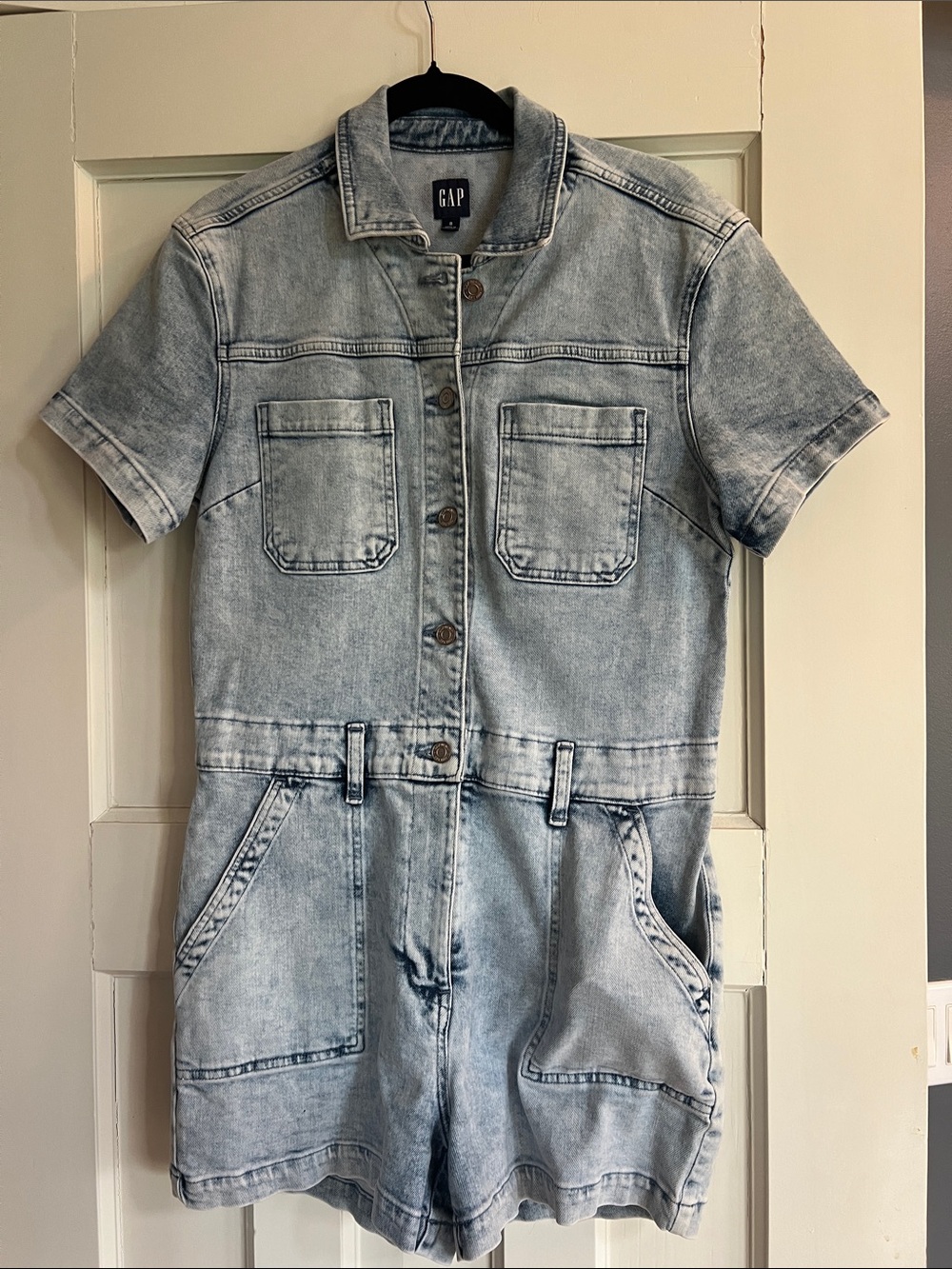 GAP Light Blue Wash Denim Short Sleeve One-Piece Romper